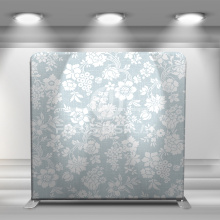 light blue fabric tension display backdrop party stand